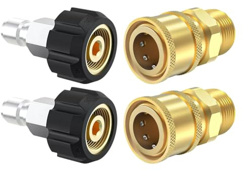 Lagomloot Confezione da 4 raccordi ad innesto rapido M22-14 mm a 3/8, in acciaio inossidabile e ottone, connettori a prova di perdite per lavaggio auto e tubo da giardino