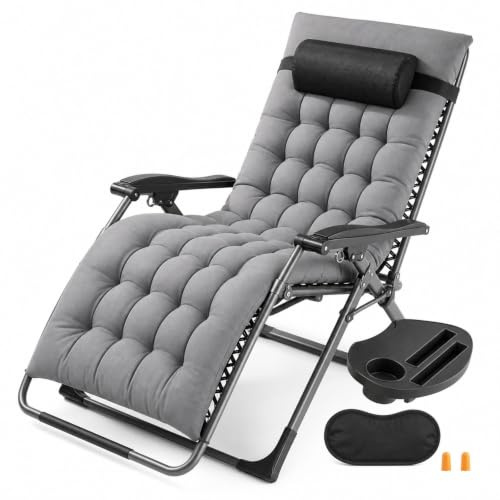 Fauteuil inclinable Pliant Gris avec Coussin pour Jardin, Camping, intérieur et extérieur