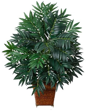 Nearly Natural Bamboo Palm with Wicker Basket Silk Plant