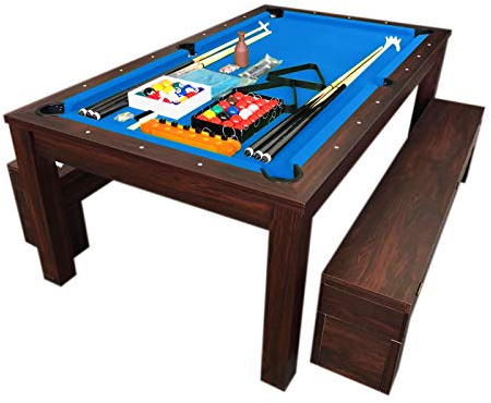 TAVOLO DA BILIARDO 7 FT CARAMBOLA BLU FULL OPTIONAL E PIANO TAVOLO CON PANCHE CONTENITORE