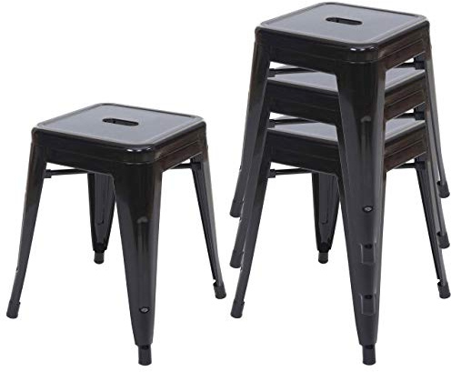 Mendler 4X Tabouret HWC-A73 en métal, Design Industriel, empilable - Noir