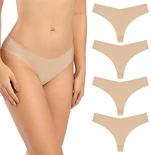 SHARICCA Strings Set Seamless Tangas Damen Nahtlose Unterhosen Sexy Mehrfarbig No Show Seamless Atmungsaktiv Thong Slip 4er-Pack Set (Mehrfarbig-4P01 S)