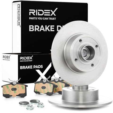 RIDEX 3405B1184 Juego para eje Kit de discos de freno y pastillas Trasero con muelle con anillo sensor magnético incorporado con cojinete rueda Compatible con RENAULT Clio III Hatchback BR0/1, CR0/1