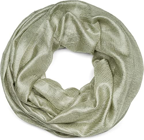 styleBREAKER Damen Loop Schal leicht und seidig mit Glitzer in Unifarben, Schlauchschal, Tuch 01016214, Farbe:Jadegrün