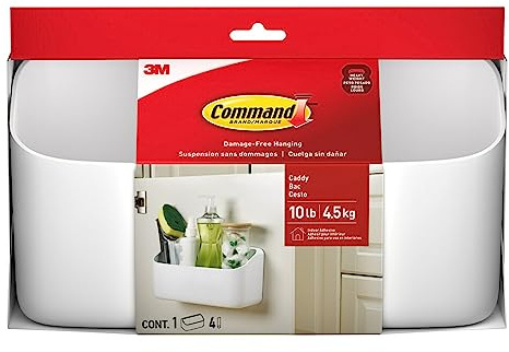 Command 10 Lb Large Organizing Caddy with 4 Strips, 9.91 x 3.38 x 5.15, Heavyweight Damage-Free Hanging for Organizing Cleaning Supplies, Closet, and Pantry, White