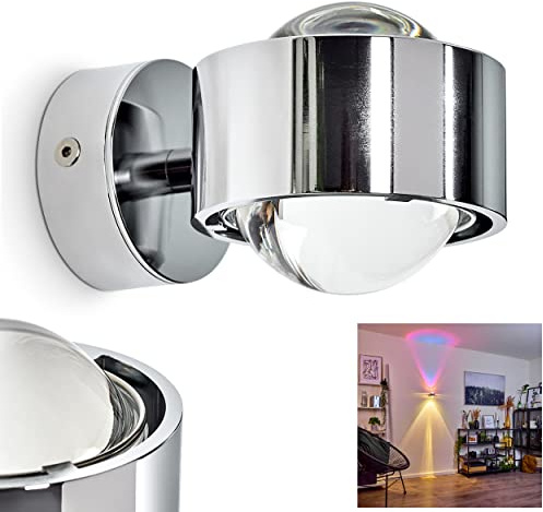 Vägglampa Sapri, modern väggspot av metall/glas i krom/klar, 1 x G9, utan glödlampa, väggspot med ljuseffekt, Up&Down-lampa, leverans ingår: 1 x färgfilter blå
