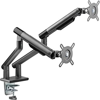 POUT E12 Dual Monitor Arm Mount Stand for Desk- Adjustable Full Motion Tilt/Swivel/Rotate 4-20lbs Capacity 75x75mm 100x100mm VESA 17-32 Display Each- Extends 19 Forward & 17 High (Grey/Black)
