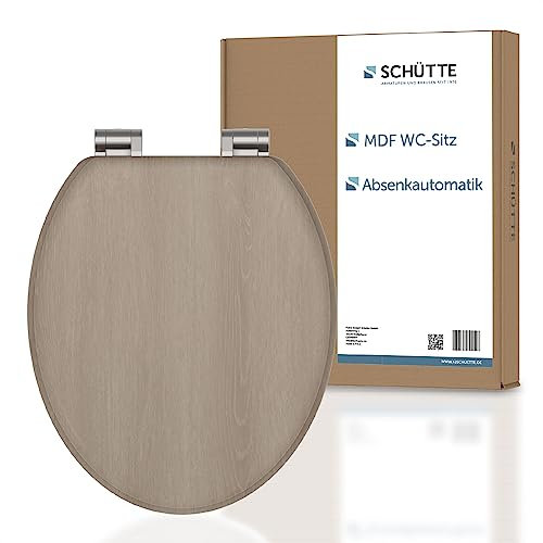 SCHÜTTE Tapa WC Madera Universal | Asiento de inodoro con dispositivo de descenso automático | Tapa vater WC Universal extraíble de irrompible | Tapa y gafas de hasta 250kg | MODERN WOOD