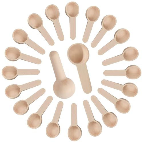 YXHZVON Lot de 20 petites cuillères rondes en bois avec manche court - Cuillères polyvalentes respectueuses de l'environnement pour sel, épices, café et miel