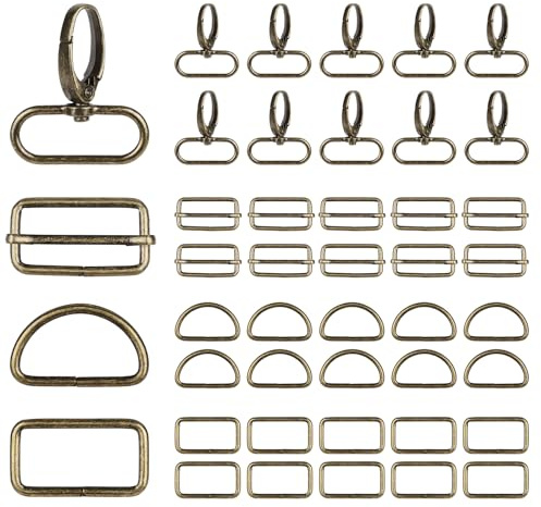SWAWIS 40 Piezas Mosquetones para Bolsos Set, 32mm Anillo en D Hebilla Deslizante Gancho Giratorio, para DIY Cinturón Mochila Collar para Mascotas(Bronz)
