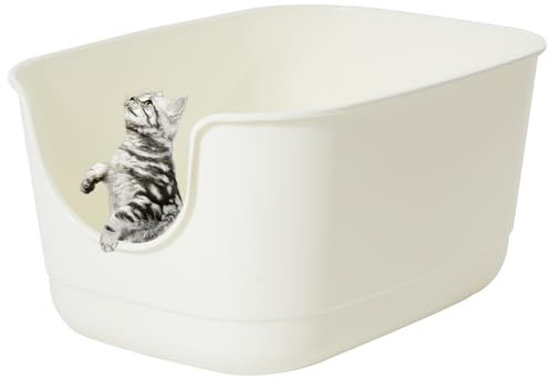 Gefryco Große Katzentoilette mit hohen Seiten, 62,5 x 46,5 x 31 cm, extragroß, offen, spritzwassergeschützt, hohe Wand für mehrere Katzen, Weiß