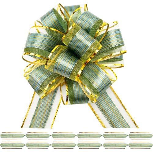 G2PLUS 12PCS Lazo Regalo Verde,Lazos Adorno Coche Boda Lazos de Regalo Grande con Cinta Lazos Automáticos para Decoración Boda Coche Fiesta DIY