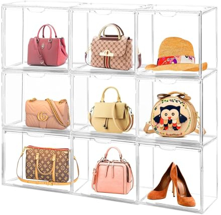6 Pieces Women's Wardrobe Organiser Bags, Acrylic Display Box Transparent Storage Box for Collectibles Lego Books Dolls Models