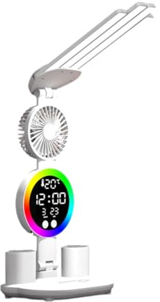 MagiDeal Lampada da tavolo Lampada da lettura Lampada da tavolo portatile con portapenne Lampada da comodino decorativa multifunzione con controllo touch, con Ventilatore