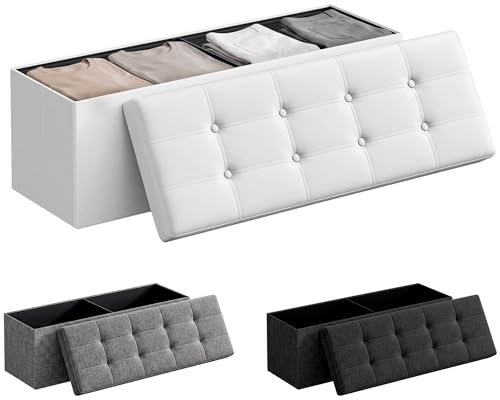 JUPPLIES Puff Almancenaje Acolchado de 130L - Baul Almacenaje Dormitorio - Banco de Almacenaje con Capacidad de Carga 300 kg - Tapizado PVC - Mueble Almacenaje Juguetes Infantil (Blanco, 110x38x38cm)