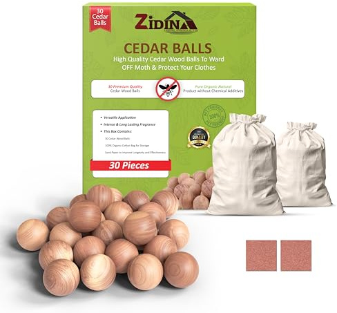 ZIDINA Mottkulor 30-pack – 100% naturliga cederträkulor, kemikaliefria och långtidsverkande mottskydd för garderober och lådor
