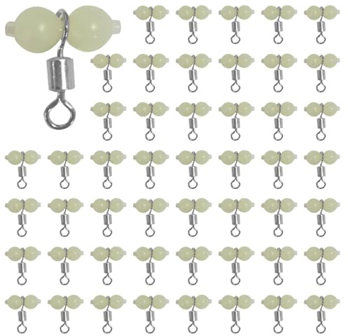 Laroal 50Pcs Luminous 3 Way Cross Line Swivels Gourd Shape Glow in Dark Beads and Rolling Swivels Fishing Line Hook Connector for Fishing Tackle