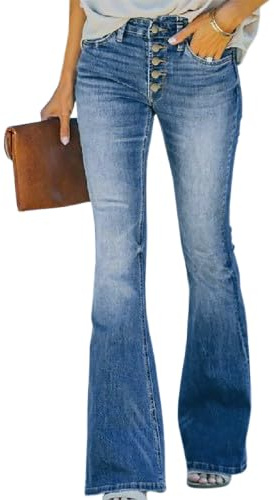 Jean Taille Basse Femme Bootcut Patte De Boutonnage, Pantalon Patte D'Elephant Femme Jean Flare Petite Amincissant, Jeans Stretch Extensible à Bas Evasé Effet Délavé Vintage Décontracté (Sky Blue, M)