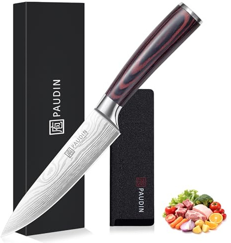 PAUDIN Kochmesser 15 cm Küchenmesser klein scharf profi Messer als Allzweckmesser Fleischmesser Gemüsemesser aus hochwertigem Edelstahl mit ergonomischem Holzgriff