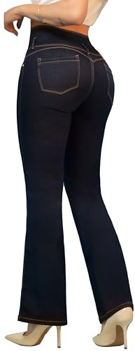 Fiorella Shapewear Pantalones Colombianos Levanta Cola | Butt Lifting Colombian Jeans Boot Cut for Women | High Rise Waisted Push Up | Blue 535DB