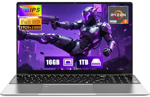FUNYET - Notebook Gaming da 15,6 pollici, Win11Pro, processore R5-7430U, 16GB RAM 1 TB SSD, FHD 1920 x 1080, tastiera retroilluminata, BT5.0, sblocco con impronta digitale