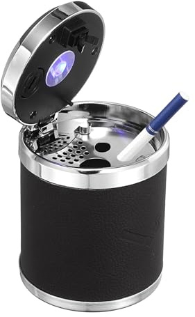 sourcing map Car Ashtray 3.54 x 2.87 Leather Detachable Automotive Ashtray with Lid and Metal Liner Smell Proof Mini Car Trash Can for Most Car Office Bedroom Home, Black
