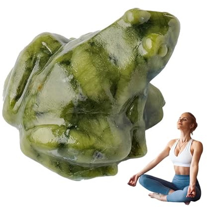Quzente Natural Crystal Frogs Figurines, Carving Jade Frog Statue, Xiuyan Jade Frog Fortune-bringing Ornaments, Healing Crystal Animal Pocket Figurine Decoration, Desktop Decorative Ornament