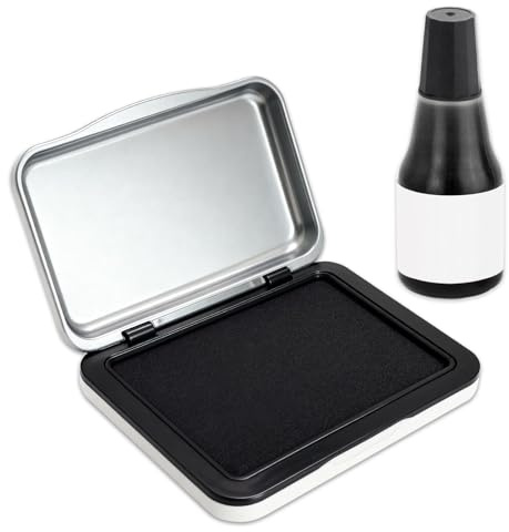 Black Ink Pad & Refill Ink, Water-Based Pads for Rubber Stamp, Card Making, Crafting, Home and Office Use, 76 X 54mm Stamp Pad, 25ml Refill