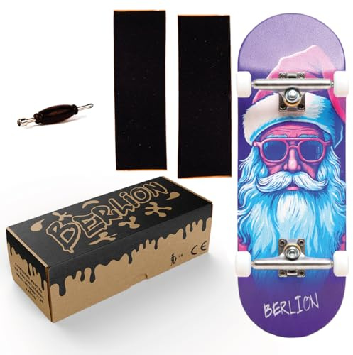 BERLION - Finger Skate per dita professionali in legno Pro Ultra Concavo, Mini Skateboard Fingerboard Piccolo, Levigatura, Strumento e Ruote, Finger Toys Anti Stress (Blu Viola)