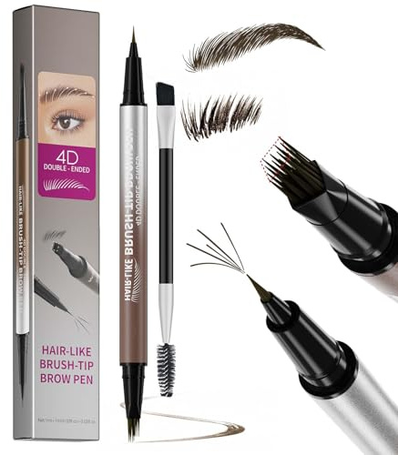 Microblading Lápiz de cejas 2 en 1, líquido natural, resistente al agua, lápiz de cejas para mujeres, con pincel angular Brow Fection y punta de pincel de precisión (negro marrón)