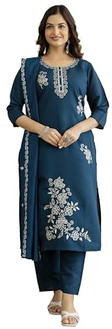 TRENDMALLS Women’s Pure Cotton Traditional Ethnic Motif Print Kurta Pant with Dupatta Set | Embroidery Neck Work Kurta Set Ethnic Wear