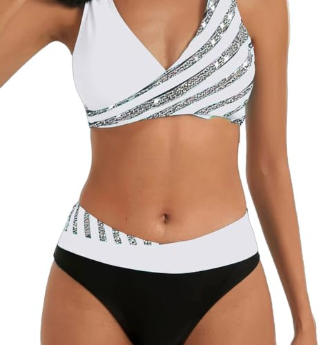 Bikinibaddräkter för kvinnor, 2-delade bikiniset för kvinnor Justerbar | Beach Kjol Bikini Baddräkt Reflekterande ränder Tropical Vacation Beach Summer