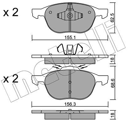metelligroup 22-0534-1 Pastiglie Freno Anteriori E Posteriori, Made in Italy, Pezzo di Ricambio per Auto/Automobile, Kit da 4 Pezzi, Certificate ECE R90, Prive di Rame