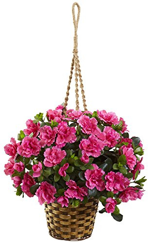 Nearly Natural Azalea Flowering Silk Hanging Basket