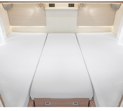 G BETTWARENSHOP – Spannbettlaken für Wohnmobile & Wohnwagen – Spannbetttuch Set 3-teilig für 2 Längsbetten + Mittelteil – Jersey Bettlaken für Heckbetten 2 Längsbetten + Mittelteil Silber