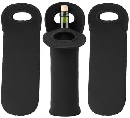 Walfront 3 Pcs Wine Carrier Tote Bag Wine Bottle Tote Holders Neoprene Insulated Travel Sleeves Cooler Bag for Beer Bottles Beverages Water Bottles Black Winebottle Protective Cover