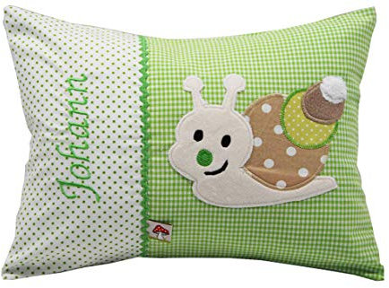 Glückspilz Namenskissen Babykissen I Schnecke I Grün I 25 x 35 cm