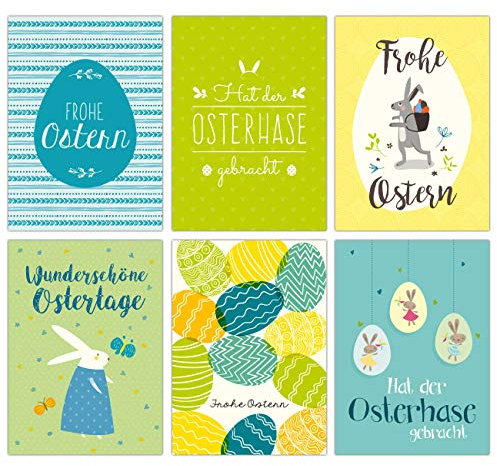 Papierdrachen Osterkarten Set Blau Grün - 12 liebevoll gestaltete Postkarten zu Ostern - Grußkarten Set 11