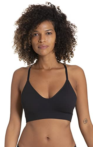 Dorina Bralette Mujer Revive – Sin Aros, Ligeramente Acolchada con Almohadillas Extraíbles, Detalle Espalda Cruzada (Racerback), Sin Costuras en Tejido Micro Punto Circular, Negro