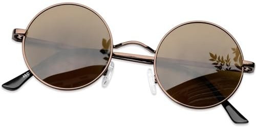 KANASTAL Runde Sonnenbrille Herren Damen Klassische Retro Polarisierte Sonnenbrille Rund mit Metallrahmen Vintage Hippie Rave Brille UV400 Schutz, Bronze Rahmen Braun Gläser