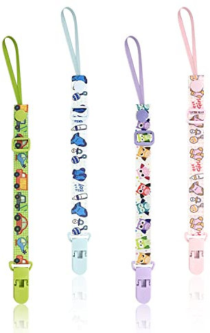 4 Stück Schnullerkette Schnullerclip, Schnullerkordel mit Clipschnalle, geeignet für Schnuller-Anti-Drop-Kette, Duschutensilien für Jungen und Mädchen.