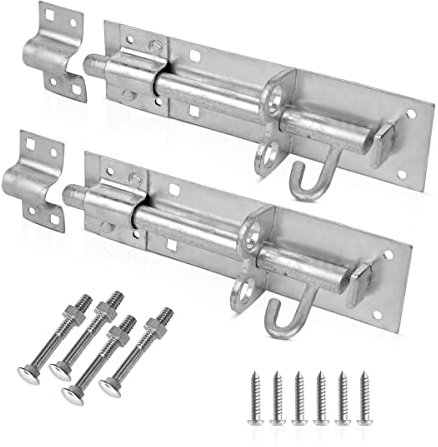onesto Pack of 2 - Gate Bolt Lock Shed Door Lock 6'' Heavy Duty Brenton Bolt as Garden Gate Lock Zinc Plate Galvanised for Extra Security
