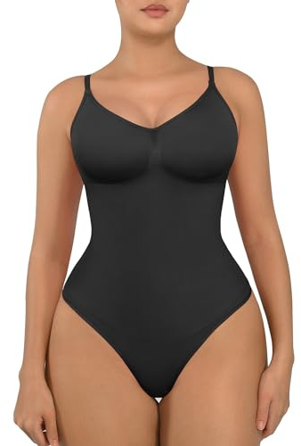 FeelinGirl Bodysuits for Women Tummy Control Shapewear Bodysuit Thong Seamless Shapewear Body Shaper Full Bust Bodysuit Black XS/S