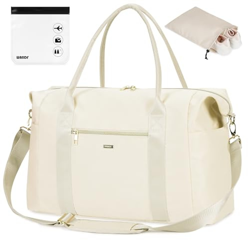 WANDF Cabin Bag 45x36x20 for Easyjet Underseat Travel, TSA Approved Quarts & Shoes Bags, Carry on Hand Luggage Weekend Bag for Women and Men (White 32L)