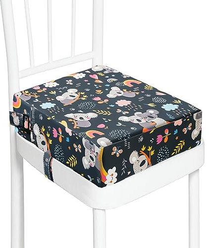 CAVWVTYU Sitzerhöhung Stuhl, Waschbar Zerlegbar Tragbare Sitzerhöhung Kleinkinder Esszimmerstuhl ErhöHen Pad Esszimmer Boostersitze mit 2 Sicherheitsschnalle Gurte Kindersitzkissen… (Schwarz-KL)