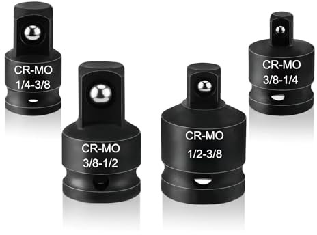 Stecknuss Adapter Satz, 4 Stück Adapter Satz Stecknussadapter Set, Adapter 3/8 auf 1/2, 3/8 auf 1/4, 1/2 auf 3/8, 1/4 auf 3/8 zoll, Impact Socket Adapter, Steckschlüsseln Nuss Knarren