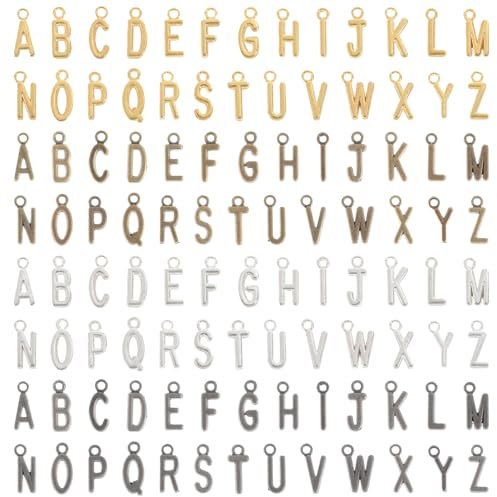ZEYIYER Buchstaben Anhänger 104 Stück, A-Z Alphabet-Anhänger für Halsketten und Armbänder zur Schmuckherstellung, Buchstaben-Anhänger für Ohrringe, Schmuck(4 Set)