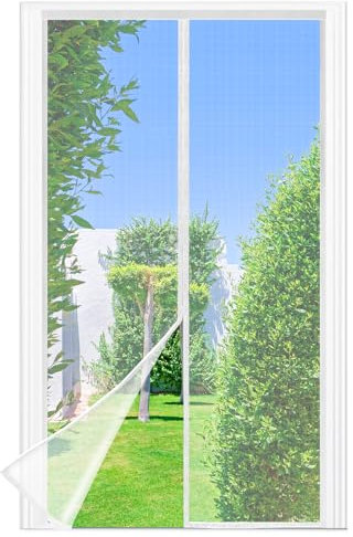 Moustiquaire Porte Fenetre, 110 x 220 CM - Maille Fine BLANC Rideau Anti Mouche, se ferme tout seul, la Largeur du Haut de la Fenêtre de la Moustiquaire Porte Fenetre Magnetique Jusqu'à 3,8 CM