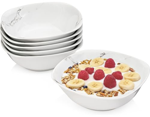Sänger | Müslischalen Bilgola Marmor Design 6 tlg, Müsli Schüssel Set 6 Personen, Porzellan Bowl Schüssel, Schale Spülmaschinenfest, Müsli Schale Weiß im Marmor Stil 300 ml | PREMIUM COLLECTION