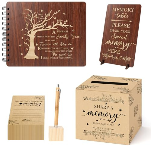Lebsitey Wooden Funeral Guest Book Celebration of Life Guest Book Guest Book for Memorial Service with 50pcs Share a Memory Card Cards Box Table Sign and Pen